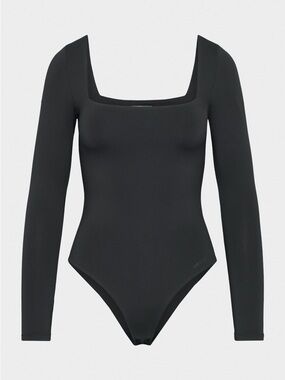 Aritzia Contour Black Long-Sleeve Square-Neck Bodysuit